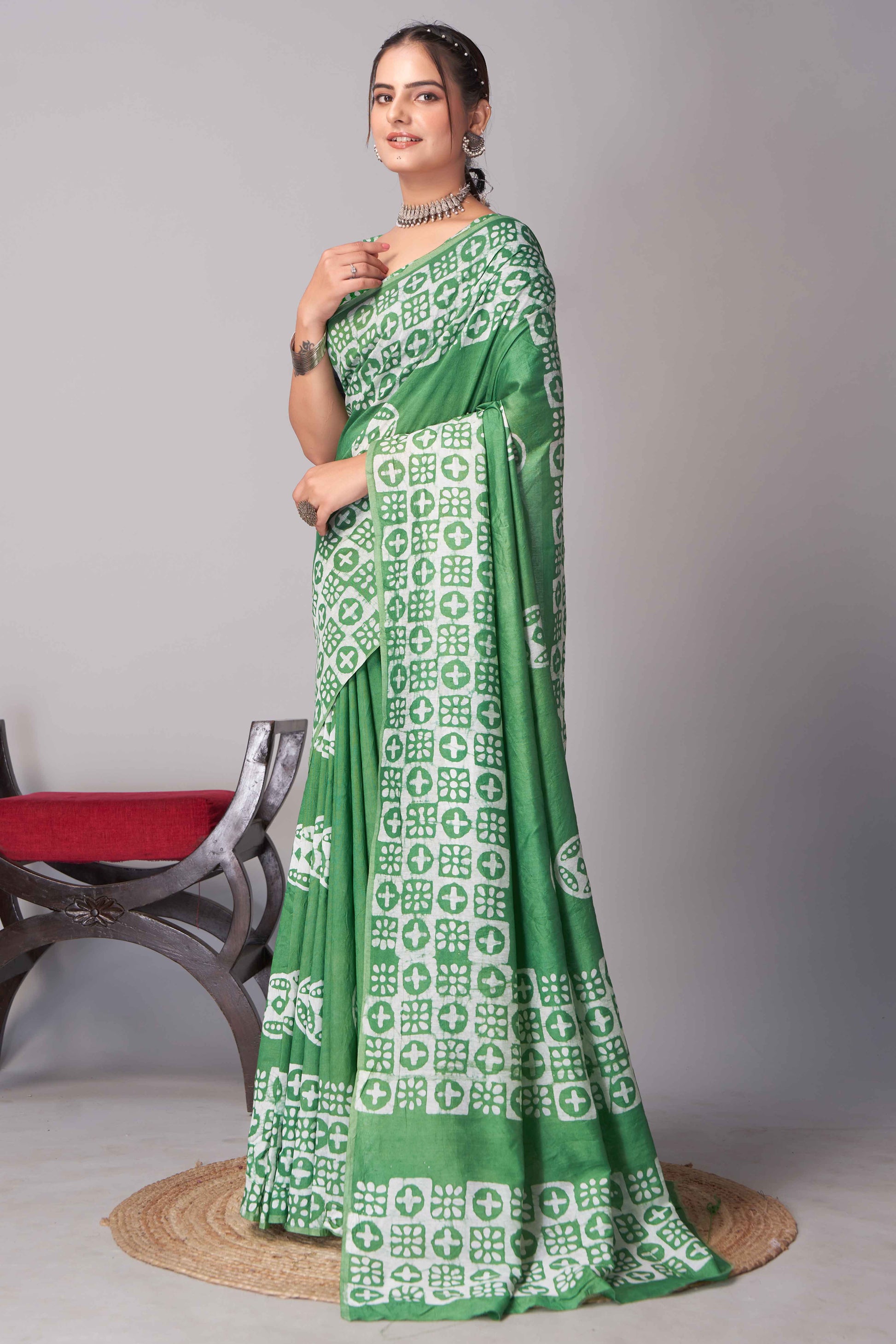 green-batik-printed-chanderi-cotton-silk-saree-7
