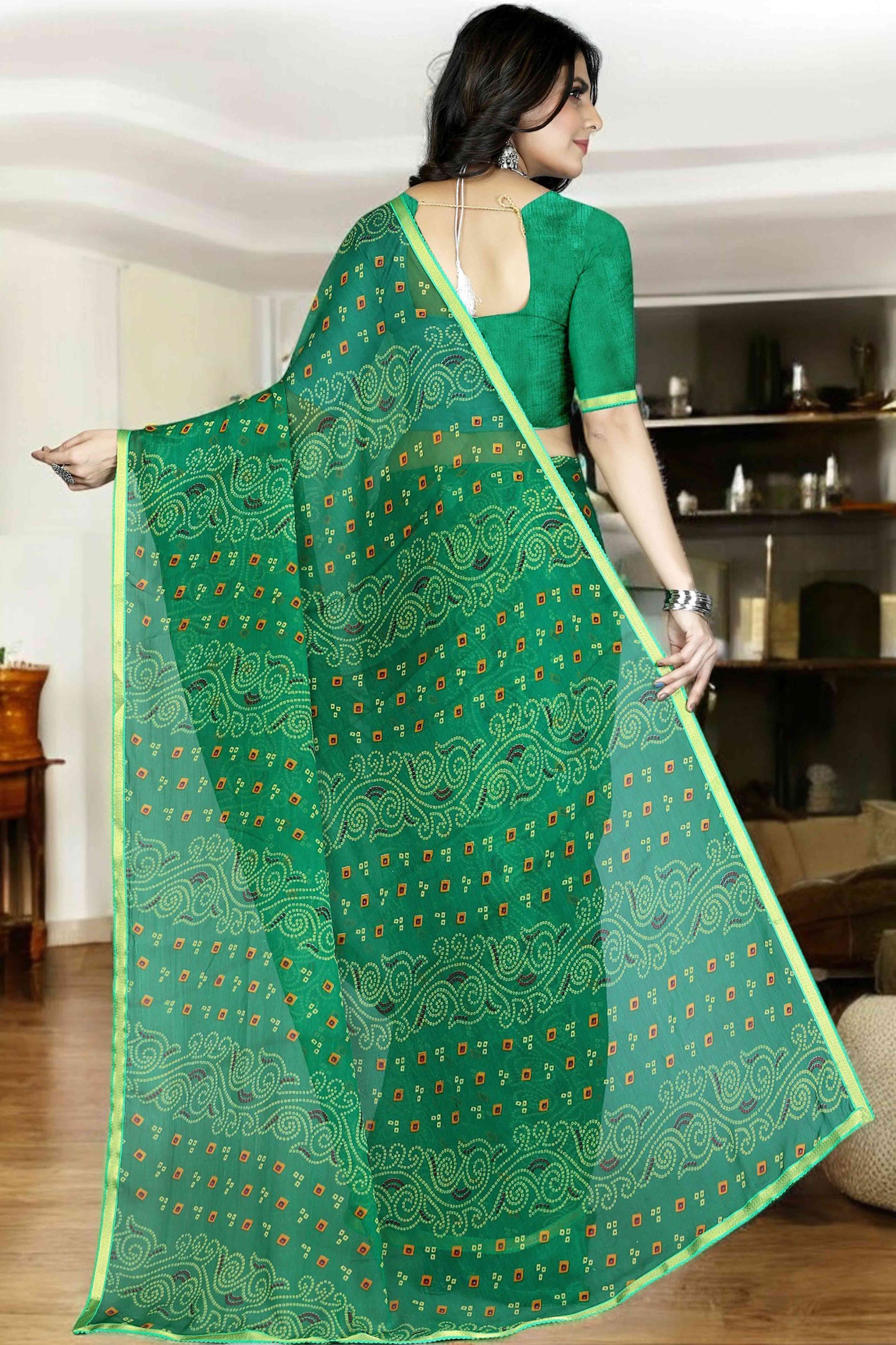 green-bandhani-printed-chiffon-saree-with-lace-border-6