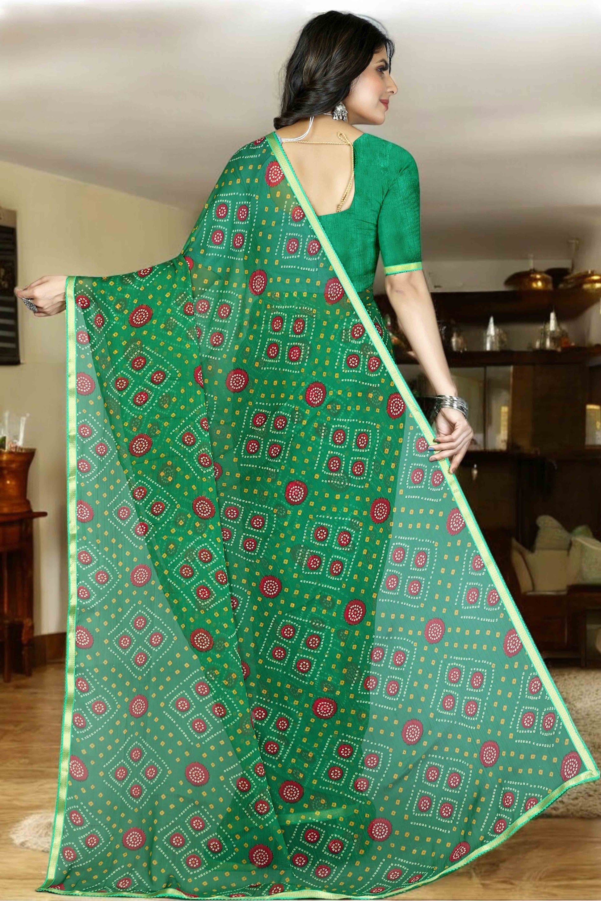 green-bandhani-printed-chiffon-saree-with-lace-border-11