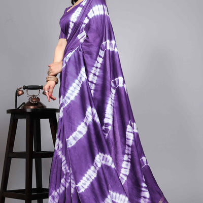 Lavender Shibori Leheriya Printed Chanderi Cotton Silk Lagdi Patta Saree