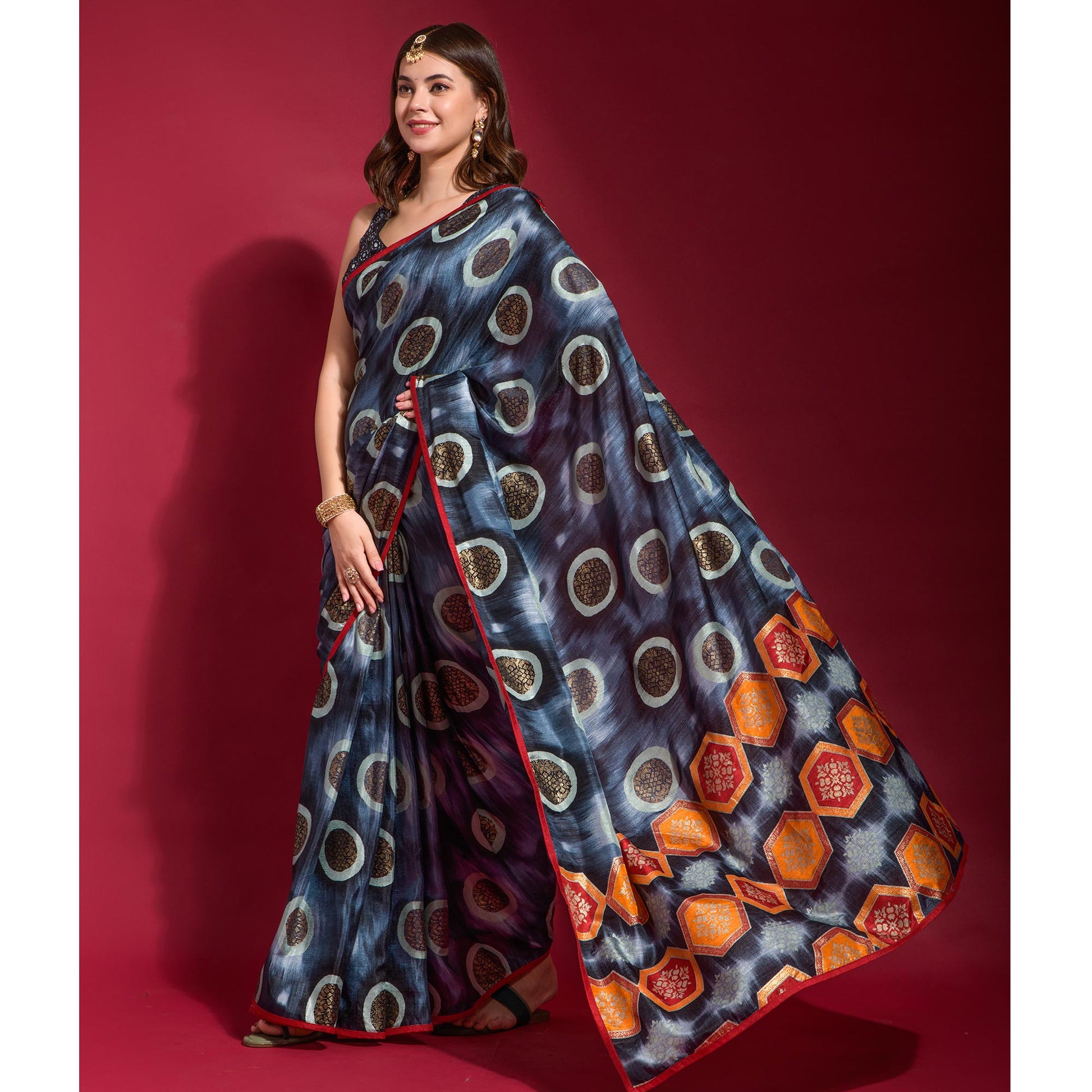 grey-foil-printed-art-silk-saree