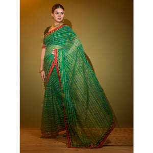 green-foil-printed-georgette-saree-with-embroidered-border