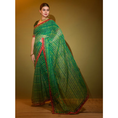 green-foil-printed-georgette-saree-with-embroidered-border