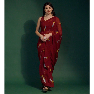 Maroon Sequins Embroidered Georgette Saree