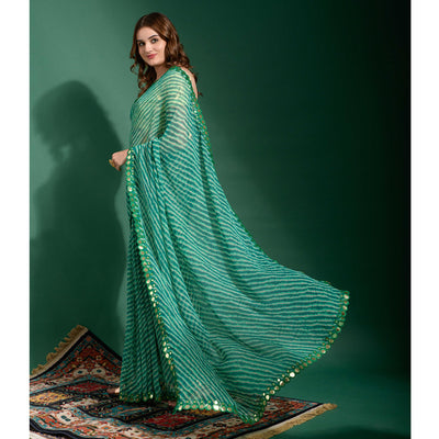 green-lehriya-printed-with-embroidered-border-chiffon-saree