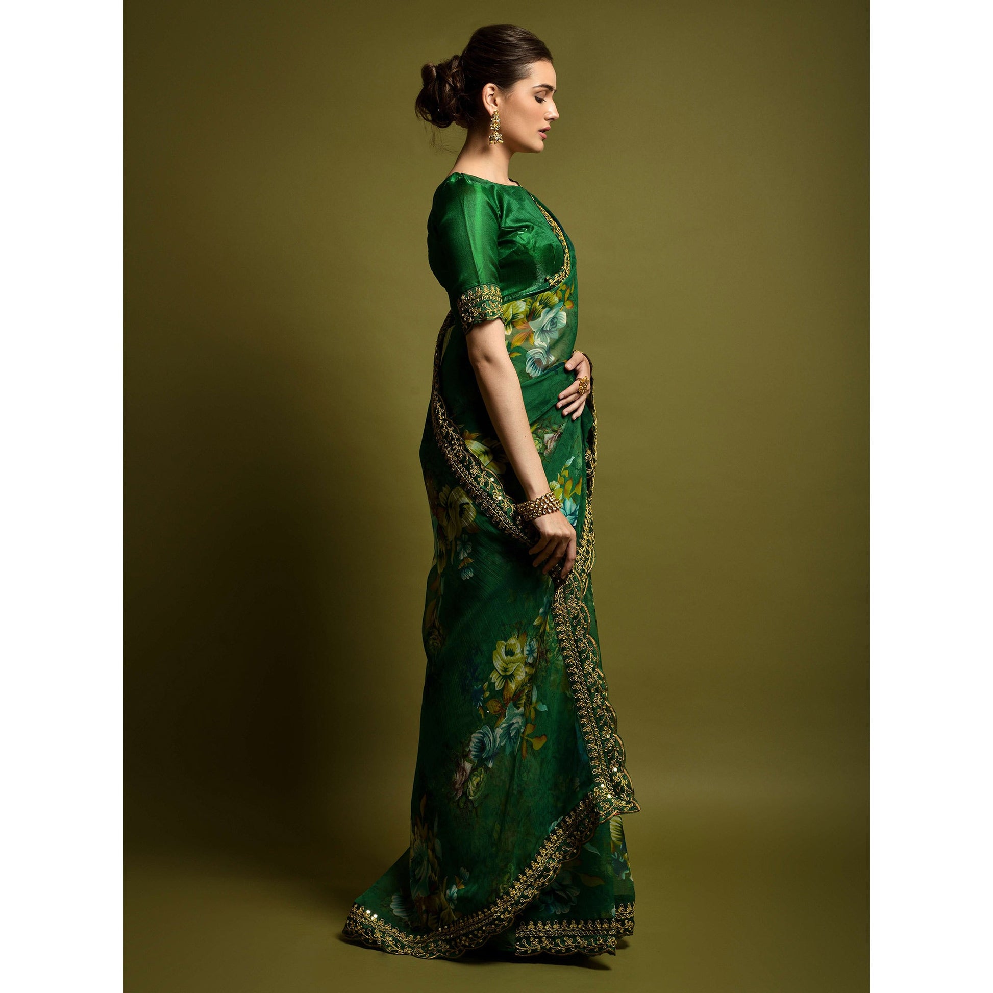 green-floral-printed-georgette-saree-with-embroidered-border
