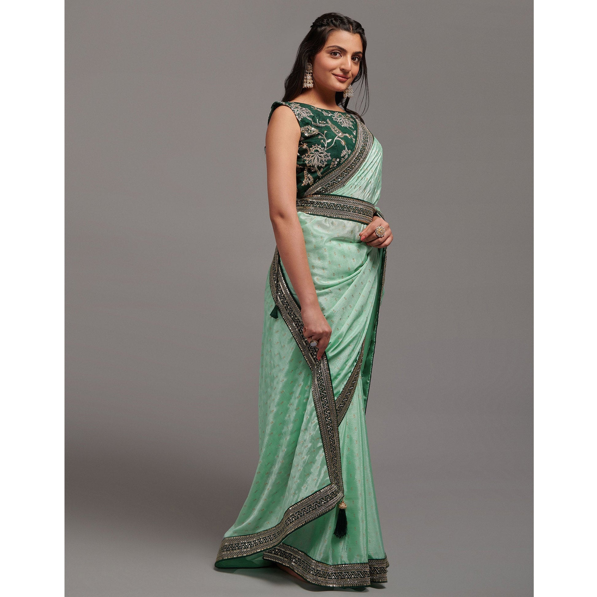 green-foil-printed-with-embroidered-border-chinon-saree-1