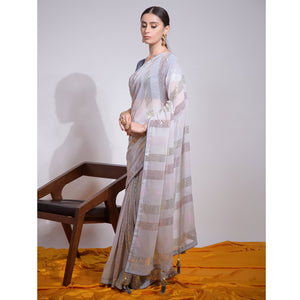 Grey Sequins Embroidered Georgette Saree