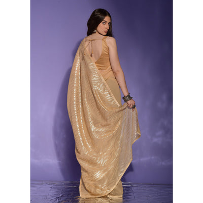 Cream Sequins Embroidered Georgette Saree