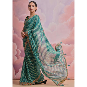 green-leheriya-printed-with-embroidered-border-georgette-saree