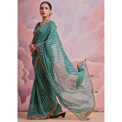 green-leheriya-printed-with-embroidered-border-georgette-saree