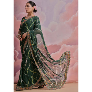 green-printed-with-embroidered-border-georgette-saree