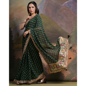 green-bandhej-printed-georgette-saree-with-tassels