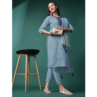 grey-embroidered-rayon-kurti-set