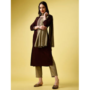 Maroon Embroidered Art Silk Kurti Sets