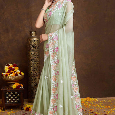 green-floral-sequins-embroidered-organza-silk-saree