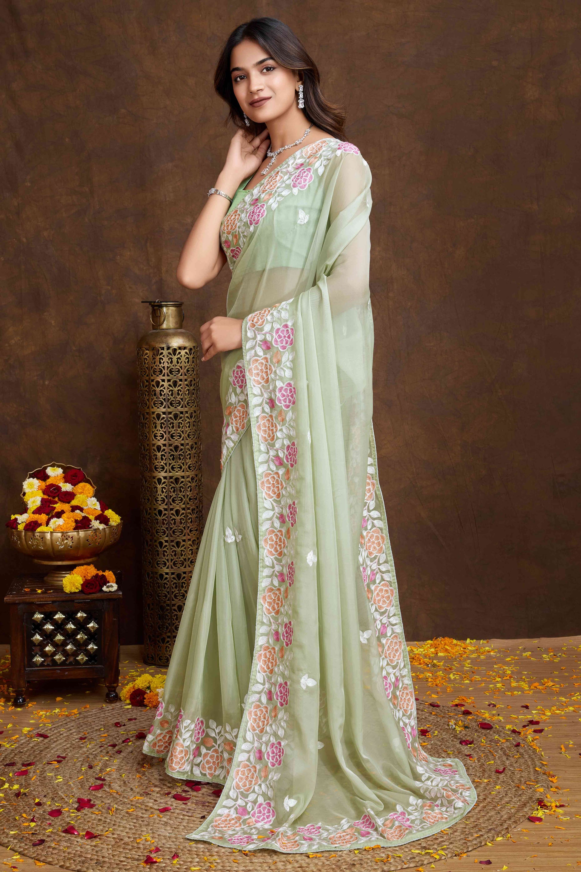 green-floral-sequins-embroidered-organza-silk-saree