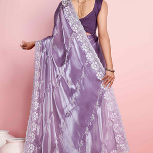 Lavender Floral Sequins Embroidered Jimmy Choo Tissue Saree