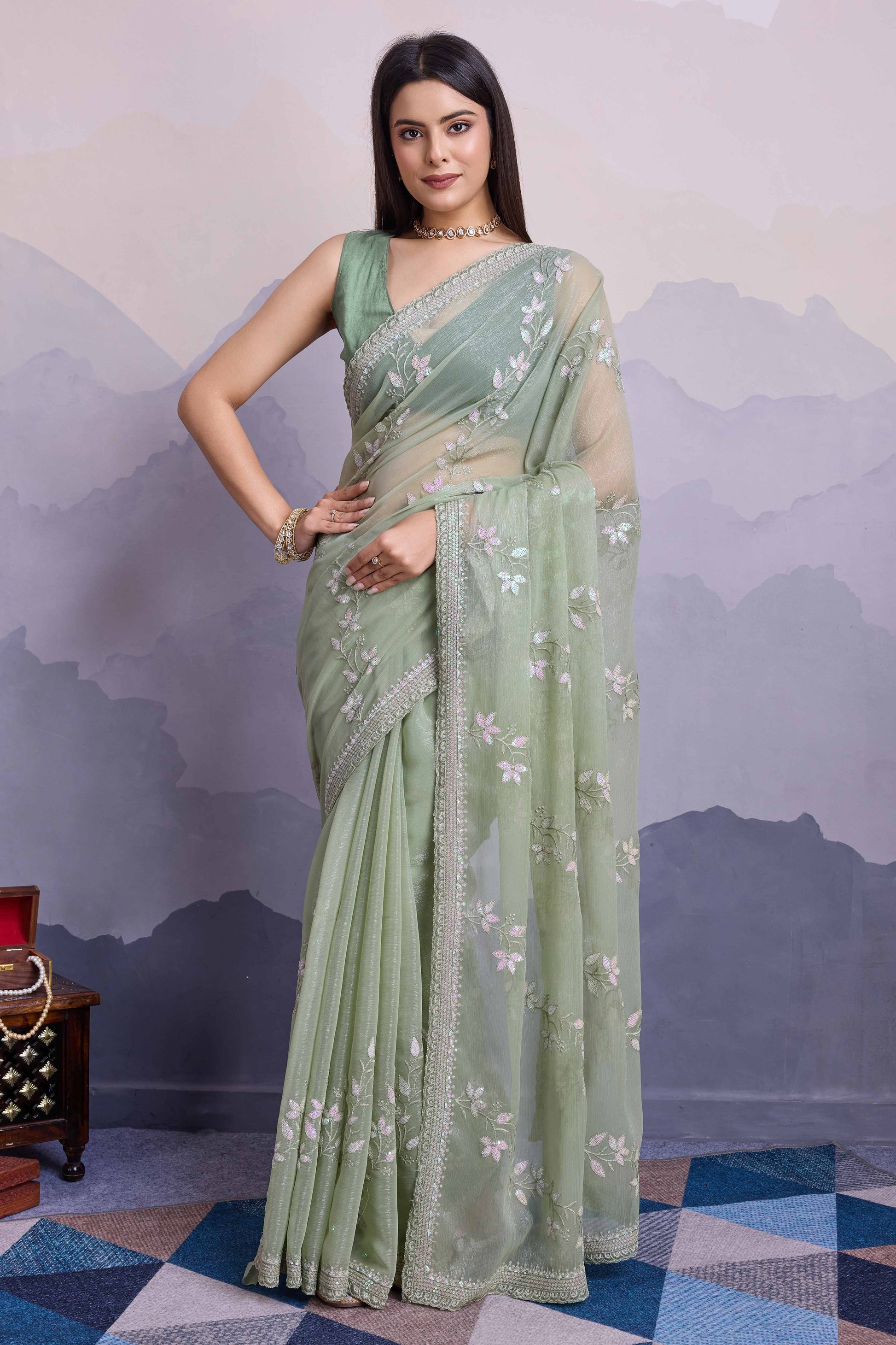 green-floral-sequins-embroidered-chiffon-saree-15