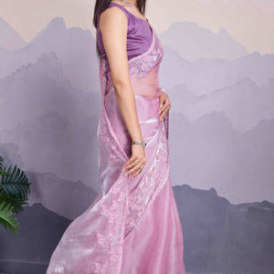 Light Purple Floral Sequins Embroidered Jimmi Choo Zoya Silk Saree