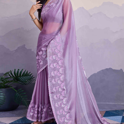 Lavender Floral Sequins Embroidered Jimmi Choo Zoya Silk Saree