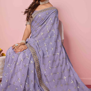 Lavender Sequins Embroidered Georgette Saree