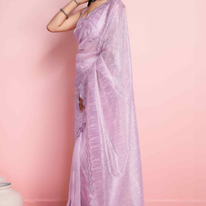 Lavender Sequins Embroidered Silver Twill Net Saree