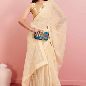 Cream Sequins Embroidered Georgette Saree