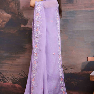 Lavender Floral Sequins Embroidered Organza Saree