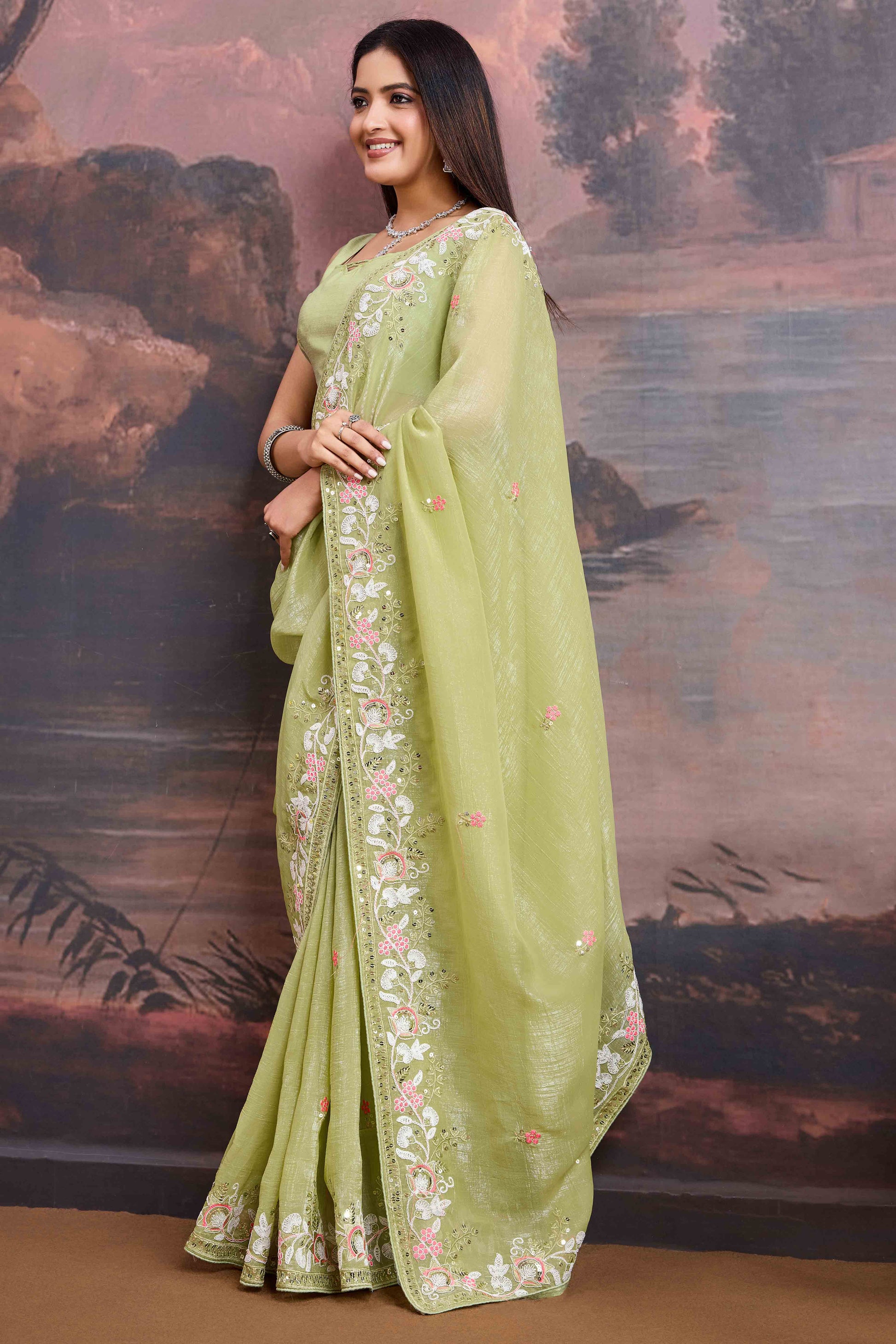 green-floral-sequins-embroidered-organza-saree-7
