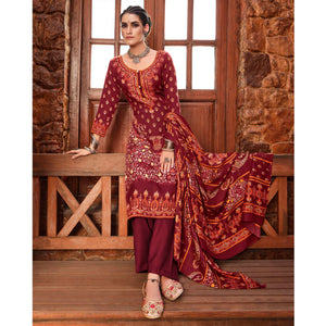 Maroon Floral Digital Printed Pashmina Salwar Suit