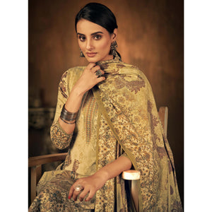 Chikoo Printed With Swarovski Work Pashmina Salwar Suit