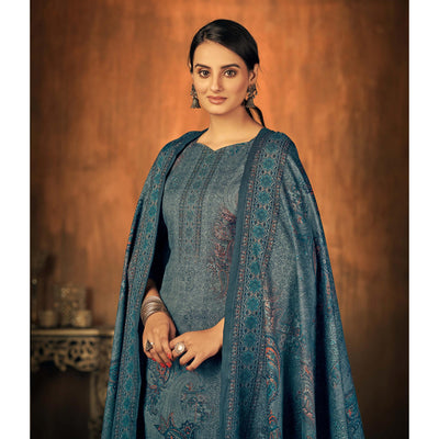Grey Printed With Swarovski Work Pashmina Salwar Suit