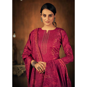 Magenta Printed With Swarovski Work Pashmina Salwar Suit