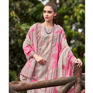 Mauve Floral Printed Pure Cotton Dress Material