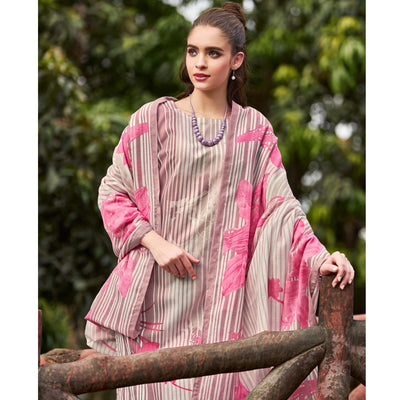 Mauve Floral Printed Pure Cotton Dress Material