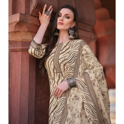 Brown Printed Pure Cotton Dress Material