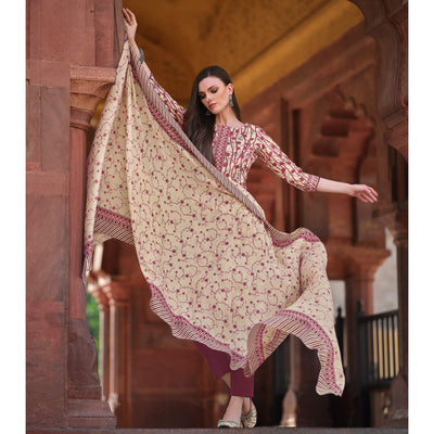 Dusty Pink Printed Pure Cotton Dress Material