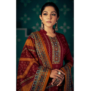 Maroon Bandhani Printed Pashmina Salwar Suit