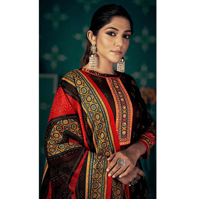 Brown Bandhani Printed Pashmina Salwar Suit