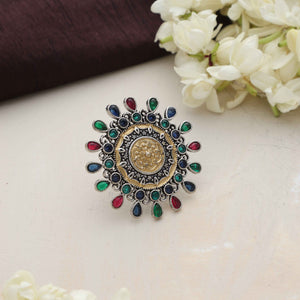trueBrowns Silver Gold Tone Mandala Ring