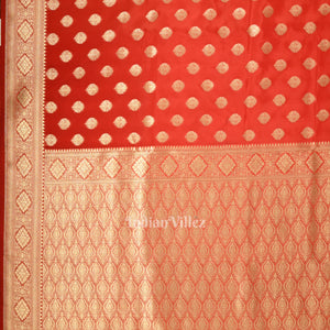 Candy Apple Red Soft Pure Mashru Satin Silk Banarasi Saree