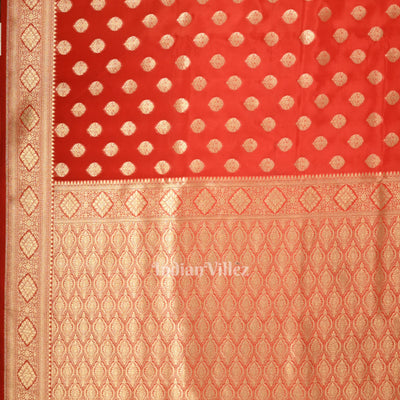 Candy Apple Red Soft Pure Mashru Satin Silk Banarasi Saree