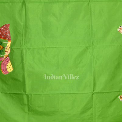 Green Doli Barat With Marriage Theme Hand-Painted Pattachitra Saree