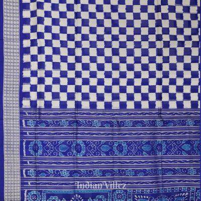 Blue Grey Odisha Ikat Square Motif Sambalpuri Silk Saree