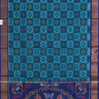 Aqua Blue  Pochampally Ikat Sico (Silk & Cotton) Saree with Zari Border