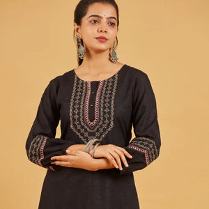 Embroidered Black short top
