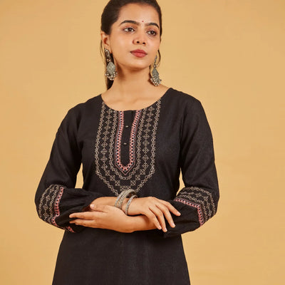 Embroidered Black short top