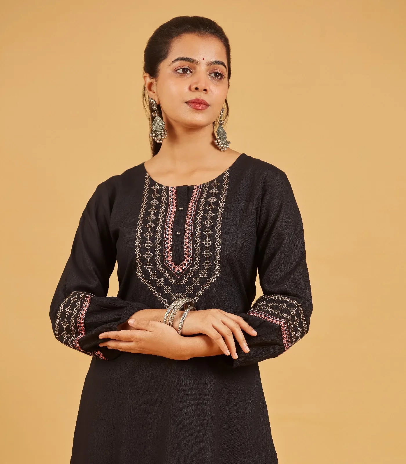 Embroidered Black short top