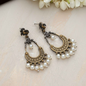 trueBrowns Silver Gold Tone Chandbaali Earrings